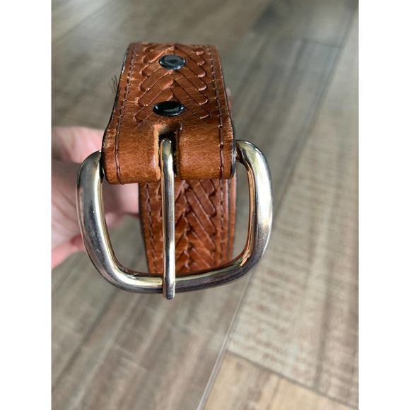 Brown Basketweave Genuine Leather Belt Size 36 main image 10